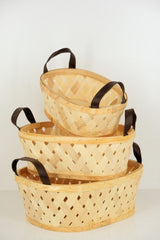 Set of 3 Wood Plait Rectangular Baskets - Size 43 × 32 × 16cmH
