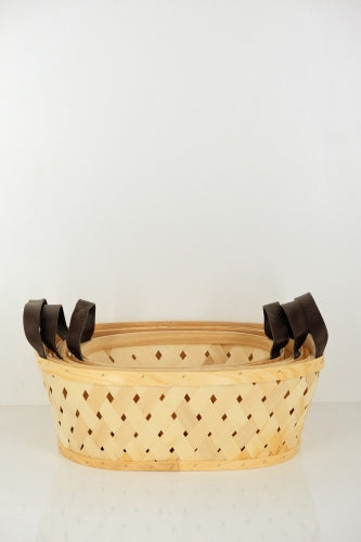 Set of 3 Wood Plait Rectangular Baskets - Size 43 × 32 × 16cmH