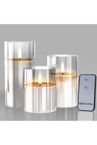 Set of 3 Full Flame LED Candle Vases (remote control) -  Clear