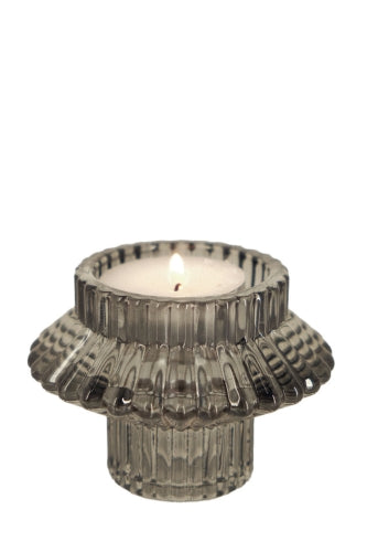 Ribbed Glass Candle Holder -  Smoke - Size 70D × 60mmH