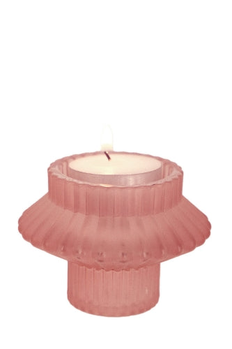 Ribbed Frosted Glass Candle Holder -  Dusty Rose - Size 70D × 60mmH
 (Set of 6)