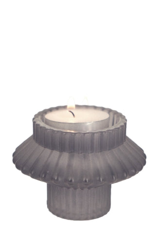 Ribbed Frosted Glass Candle Holder -  Smoke - Size 70D × 60mmH
 (Set of 6)