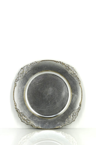 Baroque Silver Foil Charger Plate Plastic (Set of 24)