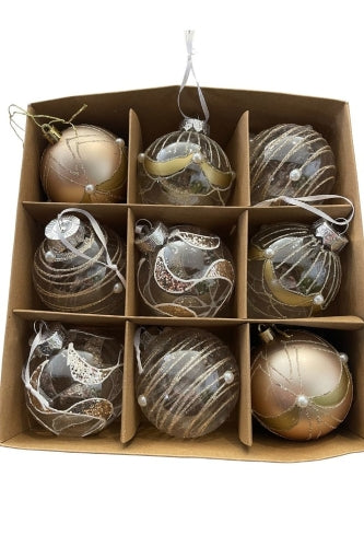 Assorted Glitter Christmas Baubles - Gold Clear (9 pcs)