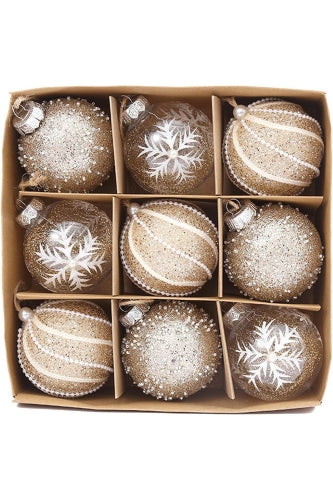 Assorted Glitter Christmas Baubles - Gold Solid (9 pcs)
