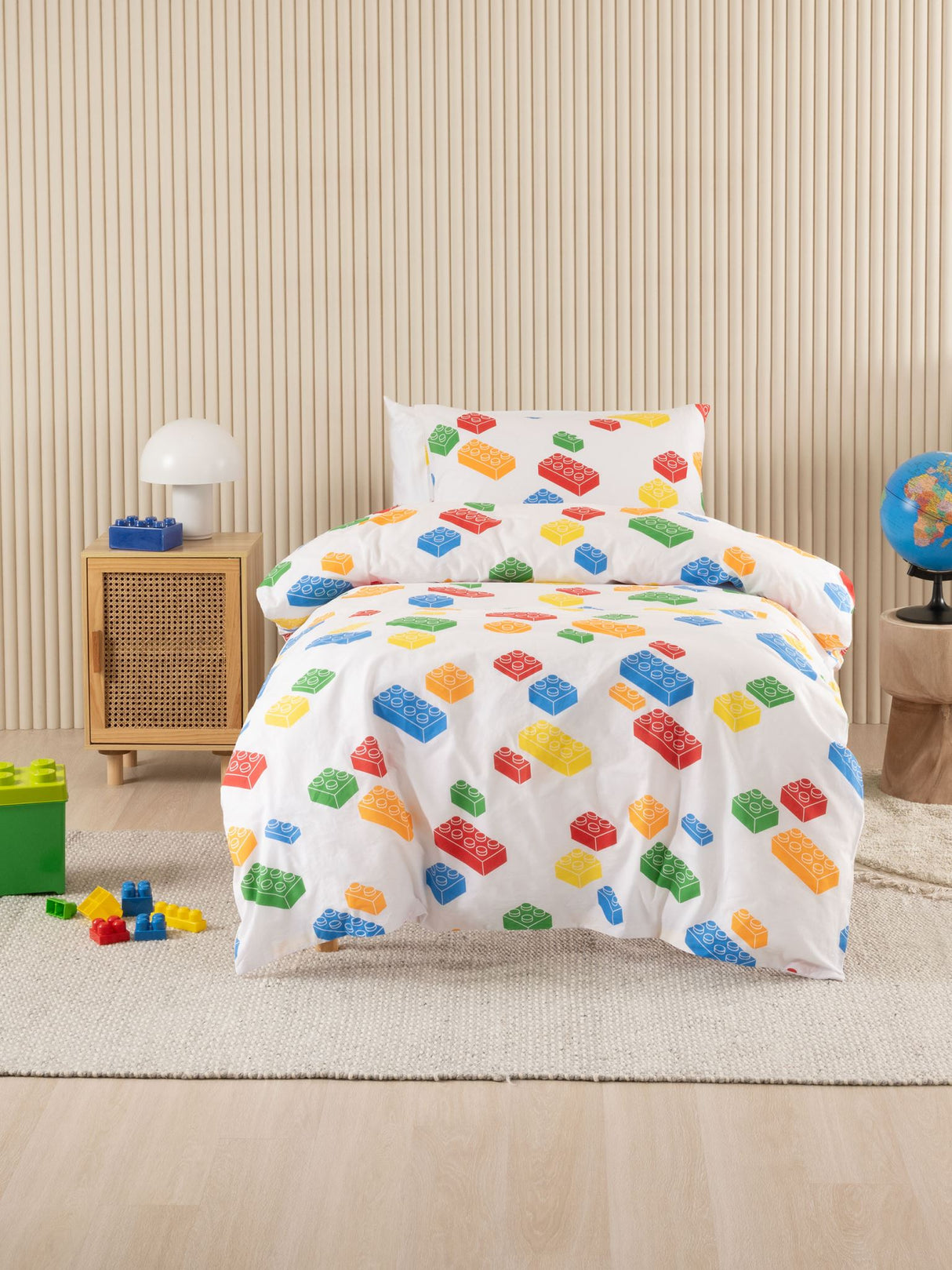 Single Duvet Cover Set - Block Party Duvet Cover Set by Squiggles - White