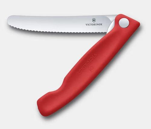 Victorinox Folding Picnic Knife Wavy Blade Red Handle