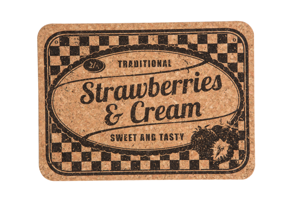 Set of 2 cork tablemats featuring Strawberries & Cream and Apple Pie & Ice Cream designs for stylish dining decor.