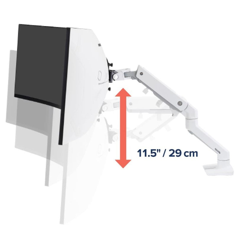 Ergotron HX Desk Monitor Arm - Height Adjustable Monitor Mount for 49" Curved & LCD Displays - White