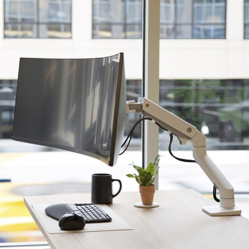 Ergotron HX Desk Monitor Arm - Height Adjustable Monitor Mount for 49" Curved & LCD Displays - White