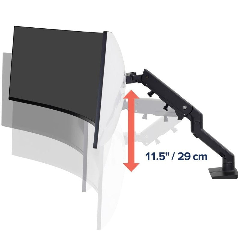 Ergotron HX Desk Monitor Arm - Adjustable HD Pivot for 49" Curved & Flat Screens in Matte Black