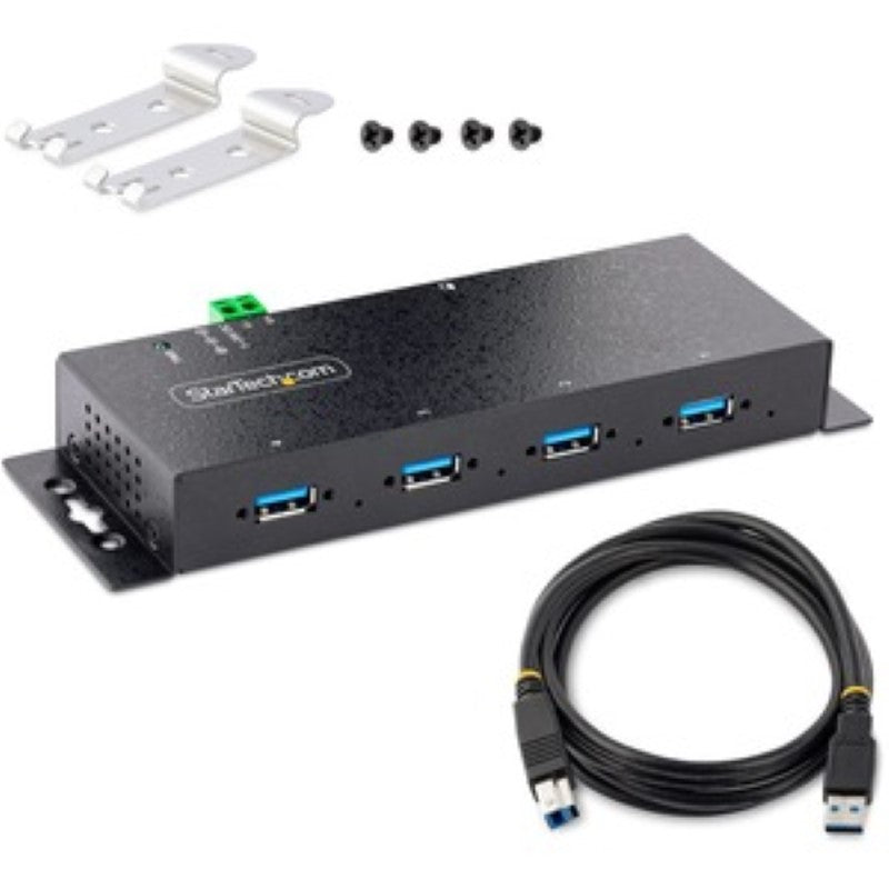 StarTech 4-Port Industrial USB 3.0 Hub with ESD Protection, Metal Housing, and Flexible Mounting