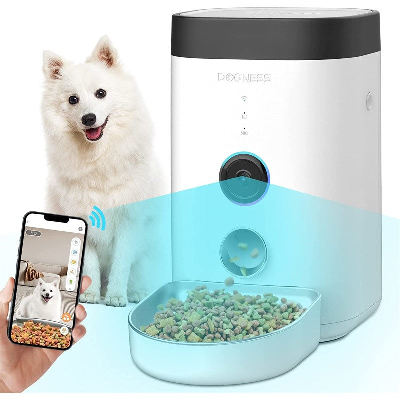 Smart Pet Food Dispenser with HD Camera - DOGNESS F10 4L Feeder for Dogs & Cats (White)