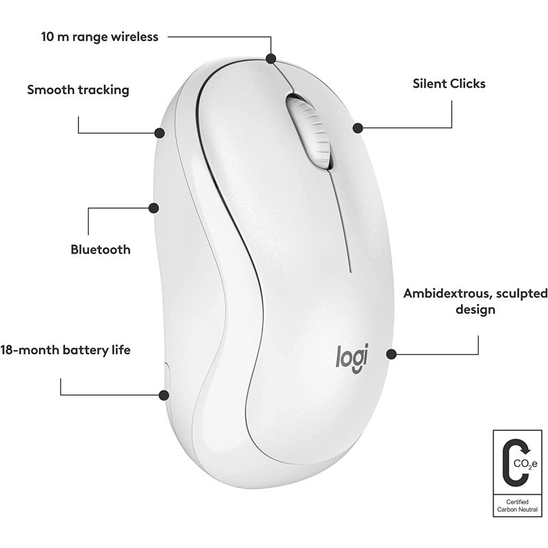 Logitech M240 Silent Bluetooth Mouse - Wireless, 4000 DPI, Compact Design, Off White