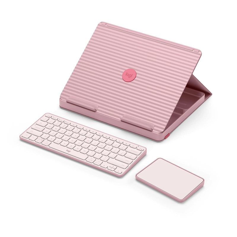 Logitech Casa Pop Up Desk in Bohemian Blush, an ergonomic and stylish workspace for efficient remote work.