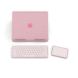 Logitech Casa Pop Up Desk in Bohemian Blush, an ergonomic workspace with advanced gesture controls for remote work efficiency.