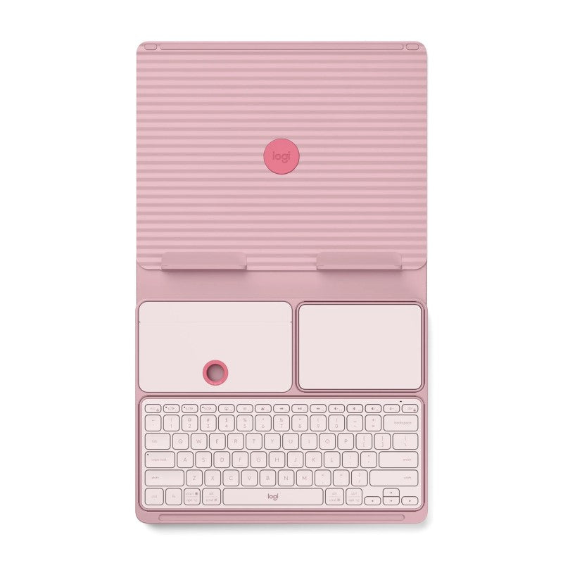 Logitech Casa Pop Up Desk in Bohemian Blush, a stylish ergonomic desk for remote work with advanced gesture controls and Bluetooth connectivity.