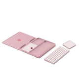 Logitech Casa Pop Up Desk in Bohemian Blush: ergonomic design for remote work with gesture controls and multi-device connectivity.