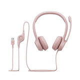 Logitech H390 USB Digital Headset - Rose Color, Noise-Canceling Mic, Comfortable Audio