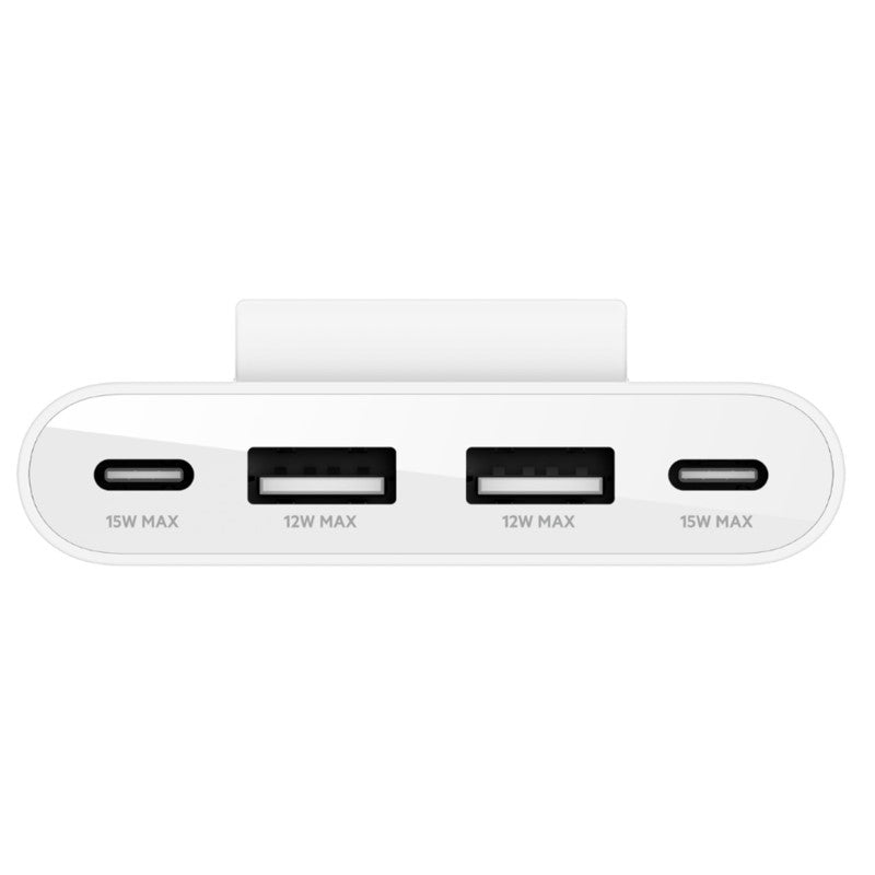 Belkin BOOSTCHARGE 4-Port USB hub for fast, simultaneous charging of smartphones, tablets, and USB devices.