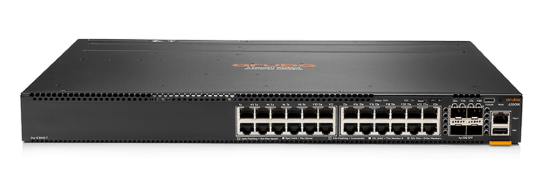 Aruba 6300M 24-Port Gigabit Switch with 4 SFP56 slots for high-performance networking and scalability in enterprise environments.