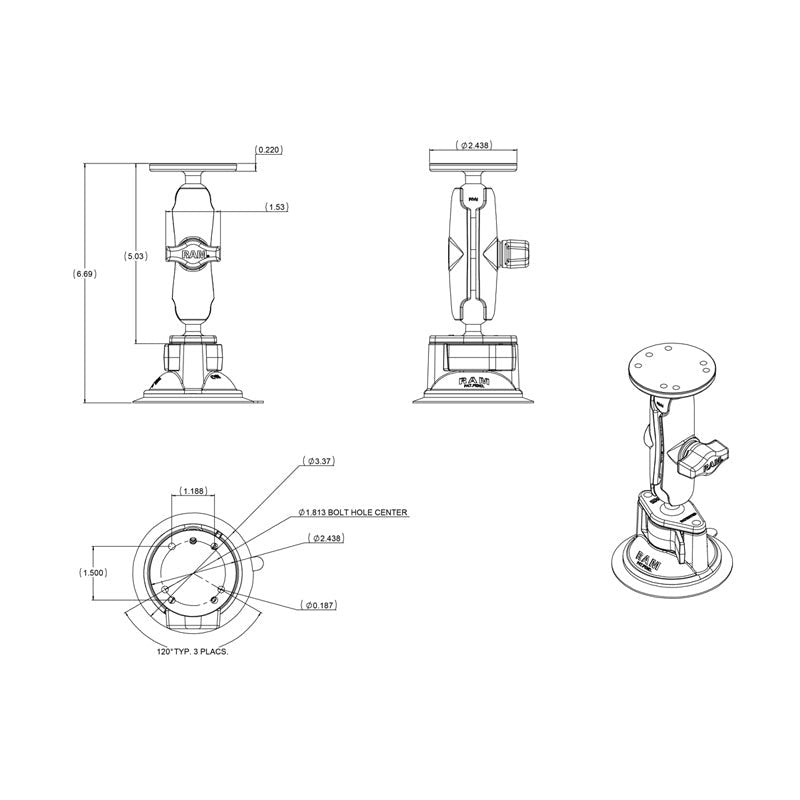 Strike Group RAM TWIST LOCK SUCTION CUP WITH SOCKET ARM & ADAPTER