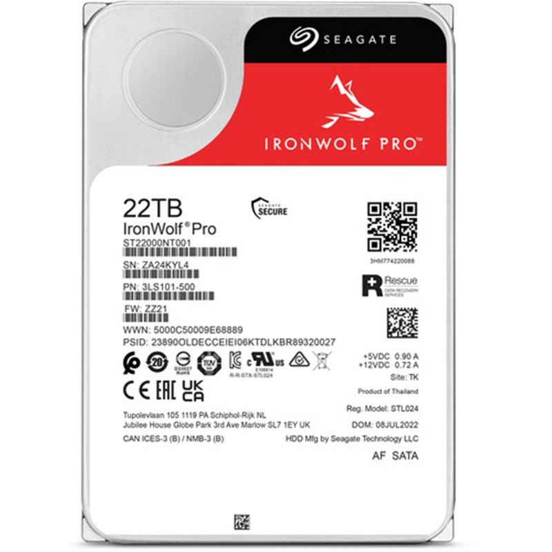 Seagate IRONWOLF 22TB SATA 3.5" 7200RPM NAS Internal Hard Drive for High-Performance Storage