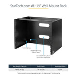 StarTech 8U Wall Mount Rack for 12-Inch Equipment - Solid Steel, 36.38 kg Capacity, Efficient Space-Saving Design