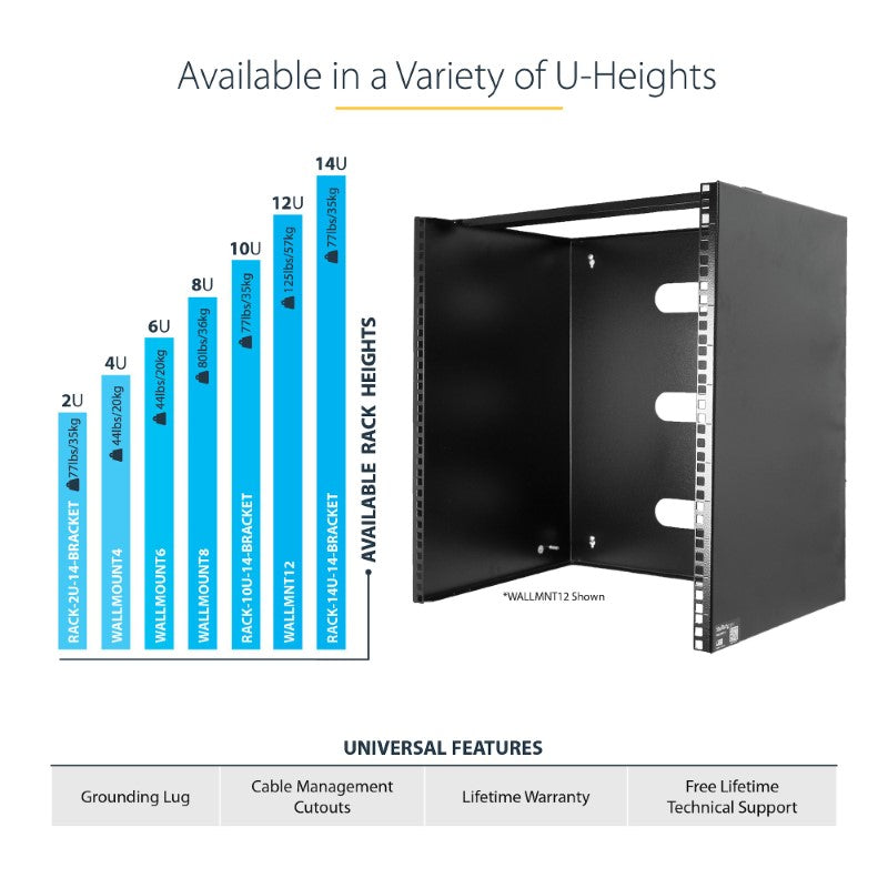 StarTech 8U Wall Mount Rack for 12-Inch Equipment - Solid Steel, 36.38 kg Capacity, Efficient Space-Saving Design