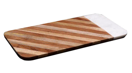 Elegant Rectangle Board combining white marble and Sheesham wood, ideal for serving charcuterie and cheese.