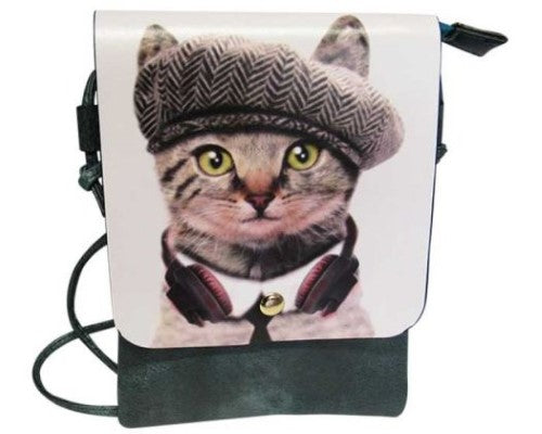 Charming Shoulder Bag Paris Cat in soft PU, features zip top, back pocket, and adjustable strap for stylish outings.