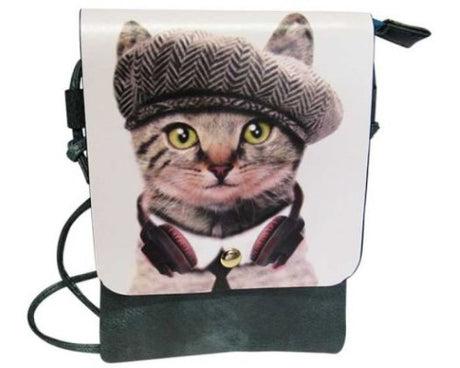Charming Shoulder Bag Paris Cat in soft PU, features zip top, back pocket, and adjustable strap for stylish outings.