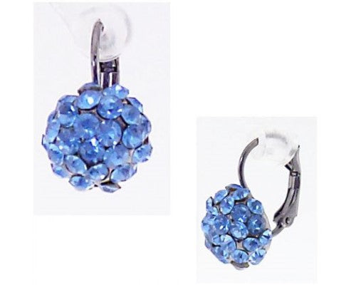 Elegant sapphire French clip earrings featuring dazzling crystal balls, perfect for any occasion.
