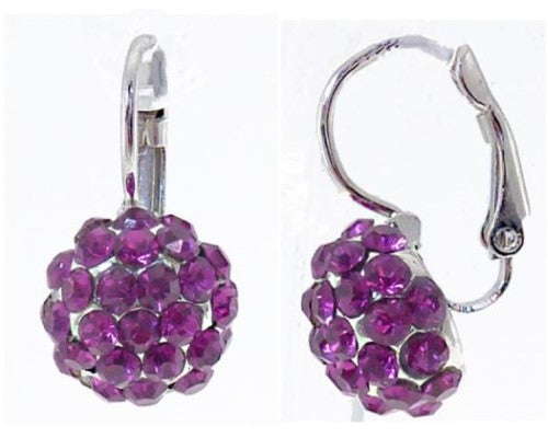 Elegant fuchsia crystal ball earrings with French clip design, perfect for any occasion and easy to wear.