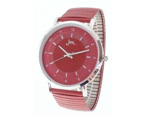 Stylish RedSlv/Red Exp 40mm watch with a round red/silver face and adjustable red strap, featuring reliable Seiko movement.
