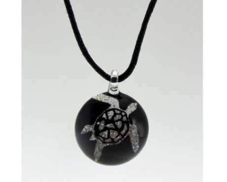 Hand-crafted 2 cm Jax Turtle Pendant in vibrant art glass, adjustable cord necklace from 42 to 86 cm, symbolizing wisdom.