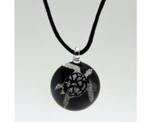 Hand-crafted 2 cm Jax Turtle Pendant in vibrant art glass, adjustable cord necklace from 42 to 86 cm, symbolizing wisdom.