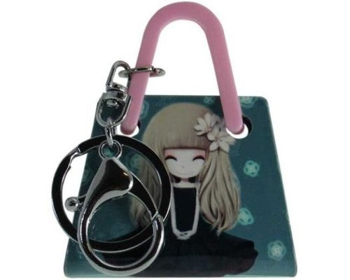 Acrylic key ring handbag featuring a chic 3D blonde lady design, compact and stylish accessory for keys or decoration.