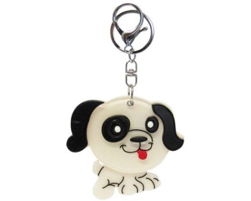Cute puppy-shaped keyring mirror, compact 8x8 cm for on-the-go touch-ups and beauty needs.