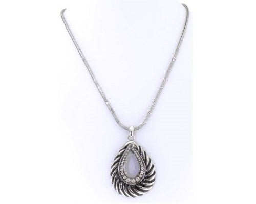 Antique Silver Teardrop Necklace with sparkling Diamante, 46cm long, perfect for elevating any outfit.