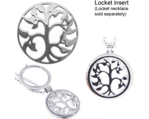 Rhodium-plated 31mm Tree of Life locket insert, symbolizing growth and connection, ideal for personalizing your jewelry.