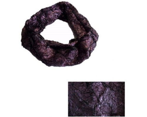 Luxurious metallic purple and black snood, 42 cm x 20 cm, soft velvet feel for warmth and stylish layering.