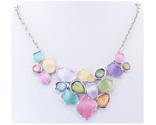 Vibrant multi-colour necklace with geometric shapes, perfect for layering or making a bold statement.