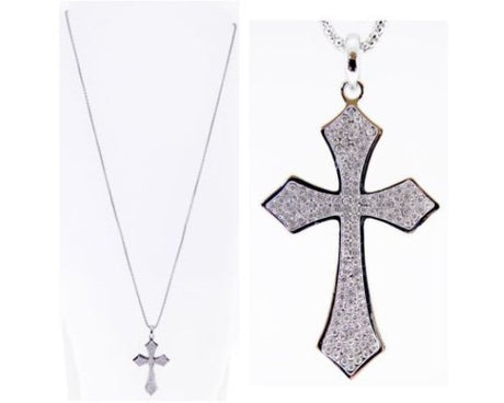 Stunning 6cm cross pendant adorned with clear crystals on an 80cm chain, perfect for elegant and casual wear.