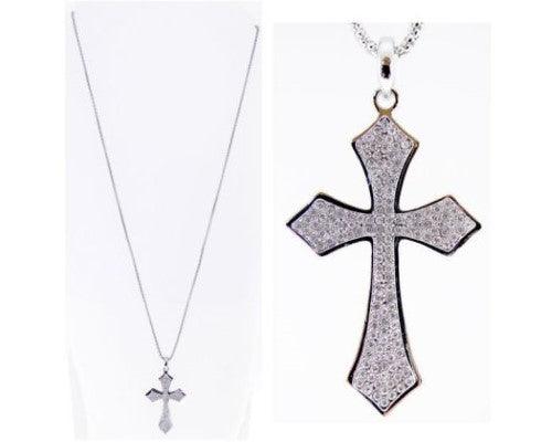 Stunning 6cm cross pendant adorned with clear crystals on an 80cm chain, perfect for elegant and casual wear.
