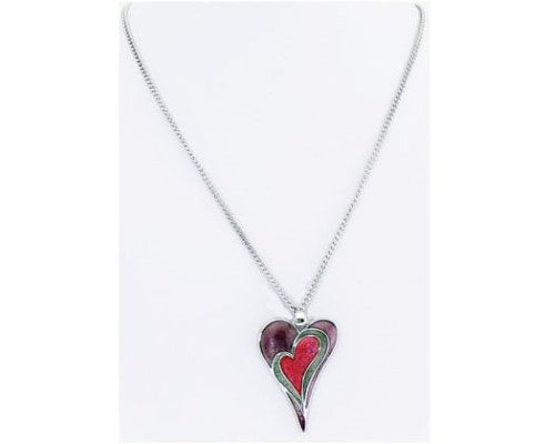 Dark/light red heart necklace with enamel pendant; 46cm chain, 4cm pendant length, perfect for expressing love.