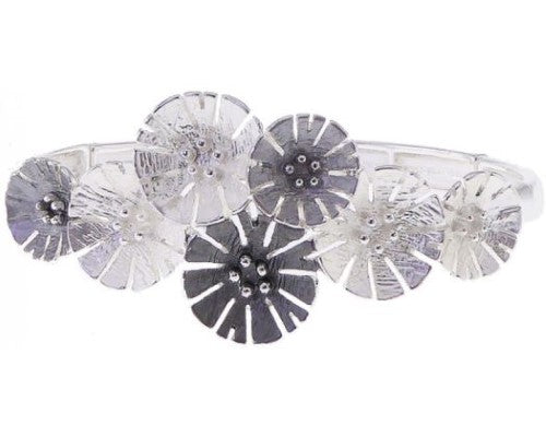 Elegant floral bracelet with silver plating and grey enamel, perfect for any occasion or as a thoughtful gift.