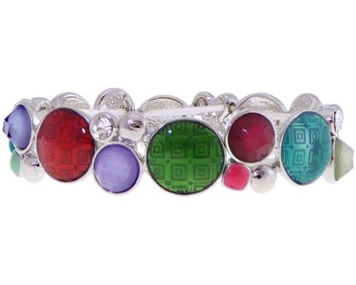 Vibrant Multi-coloured Circles Bracelet featuring an elasticated design for a comfortable fit, perfect for any occasion.