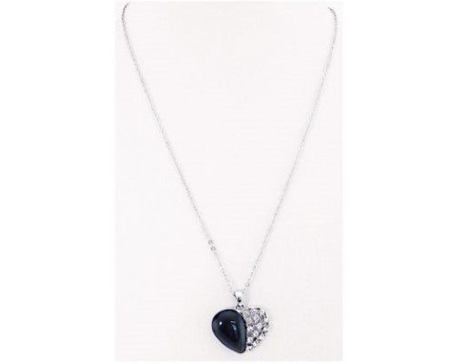 Elegant Black Heart Necklace with crystal accents, 46cm length, perfect for any occasion.