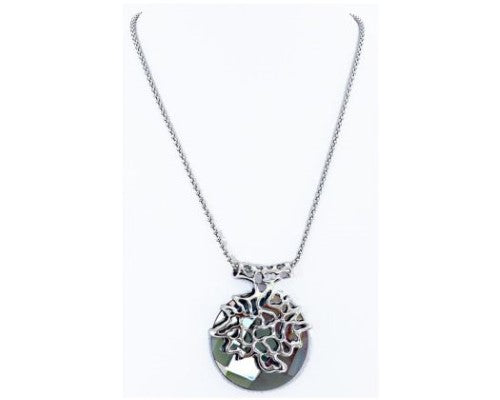 Elegant black cut crystal necklace with silver overlay, 46cm long, perfect for elevating any outfit.